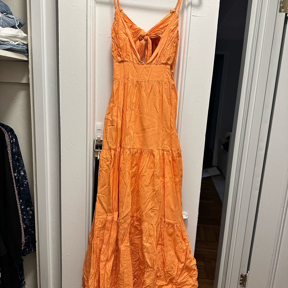 Sleeveless  Maxi Dress with Back Tie in Vibrant Orange